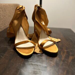 RAYE Gold Wrap Heels
